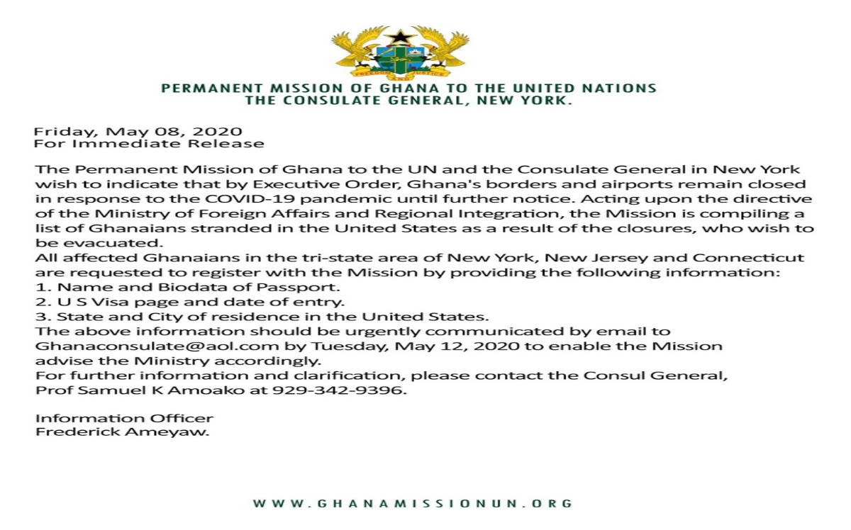 Compilation of alist of Ghanaian visitors stranded in the United States wishing to be evacuated.